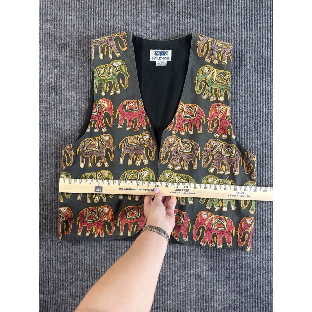 SOHO COMPAGNIE Black Multicolor Elephant Embroidered Vest Size M - Picture 8 of 8